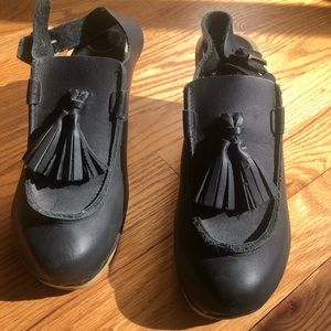 No. 6 Black Leather Mules with Tassels